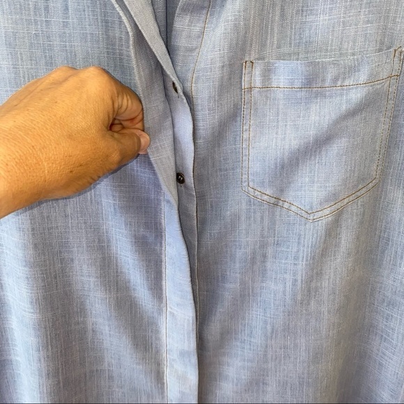 Umgee Women’s light-weight frayed hem Chambray Denim sleeveless top Sz S - Picture 8 of 8